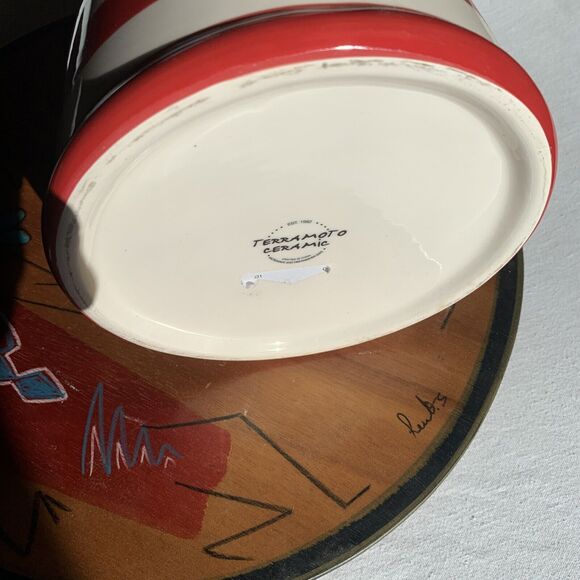 NEW TERRAMOTO 10” CERAMIC Christmas Canister Jar Trees Red Antique White *HTF!* - Picture 7 of 8